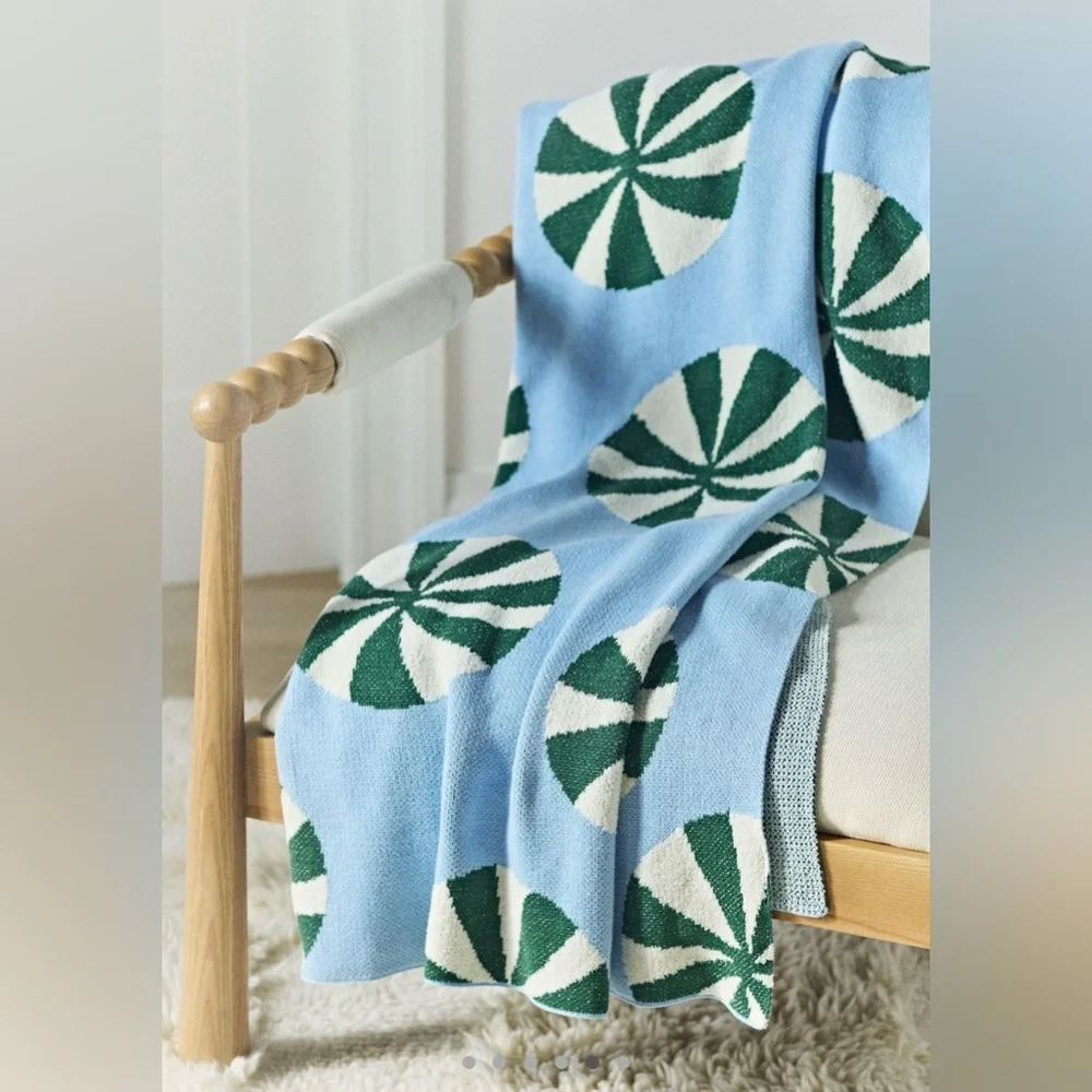 Anthropologie Blue and Green Knit Throw